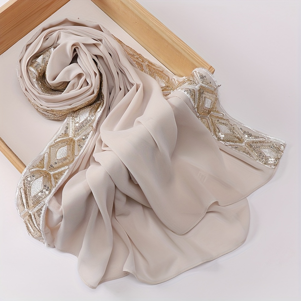 E-shop 1 Stück Einfarbiger, schwerer Pailletten-Gaze-Schal, Rhombus-Spitze, Damen-Schal, Pailletten-Hijab-Schal