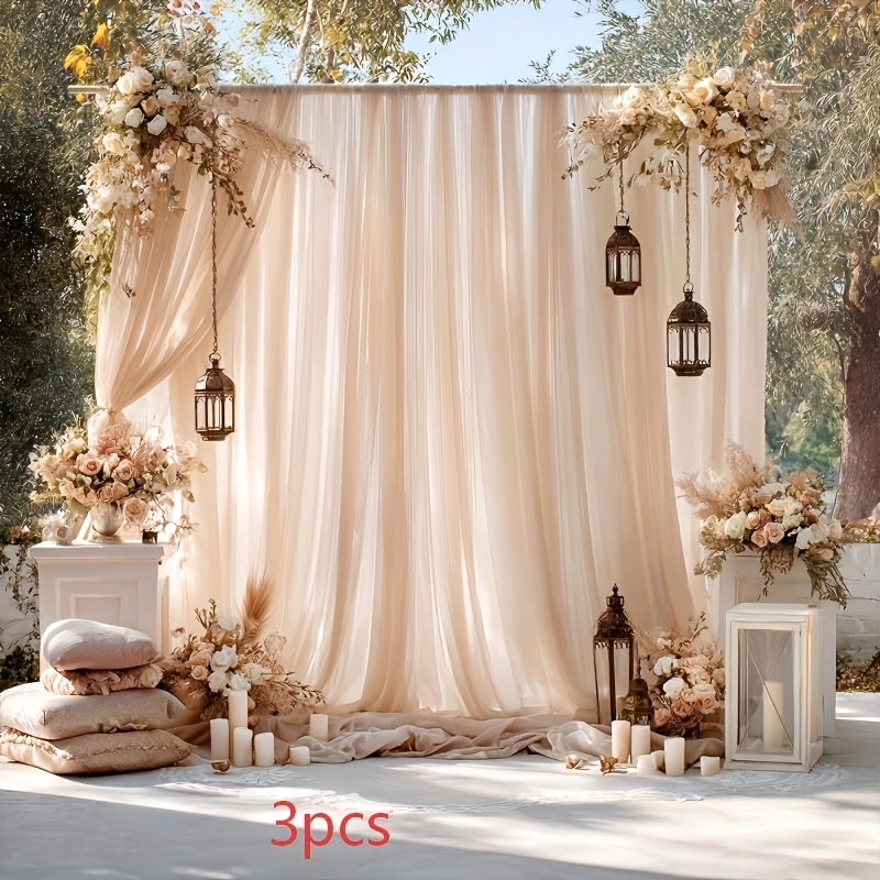 Image of Photography Backdrop 3pcs Pink/ Tulle Fabric For Birthday And Wedding Decorations | Polyester, 250.19/300.99cm, Ideal For Bridal Parties, Anniversaries, And Event Photography