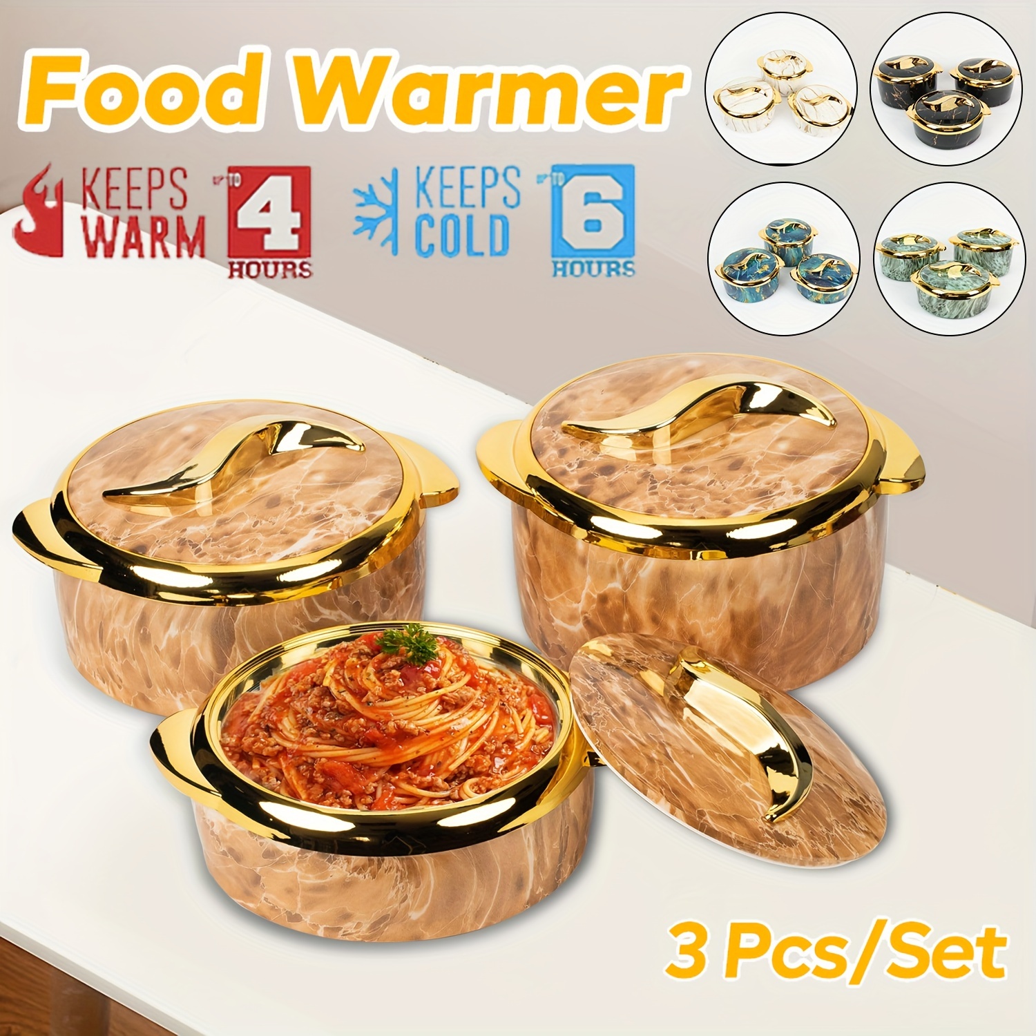 

Stainless Steel Food Warmer Set - 3-piece Insulated Serving Bowls With Lids For Hot And Cold Dishes, Chafing Dish Set For Catering, Buffet, And Entertaining - 1.5l, 2l, 2.5l Capacity