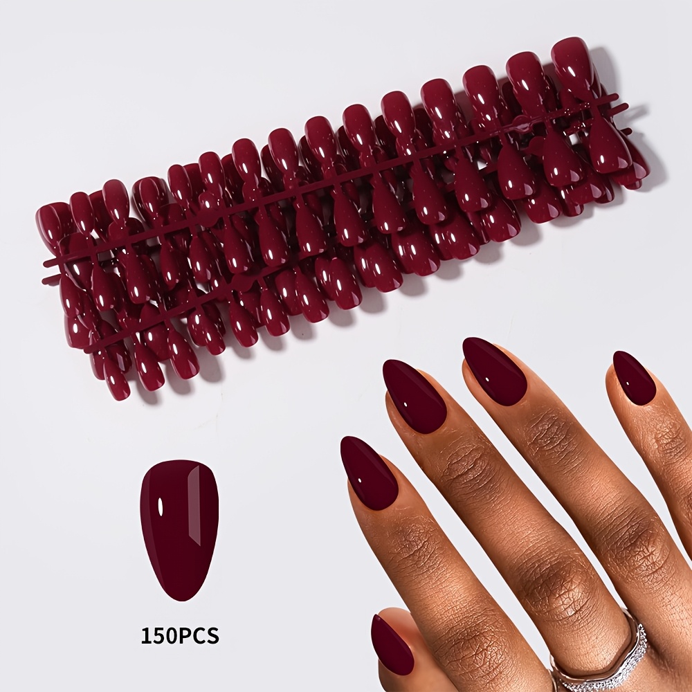 150pcs Short Almond-shaped Artificial Nail Tips | Red Line Glossy End, Machine-, French Tip Design, Ideal For And Salon Use
