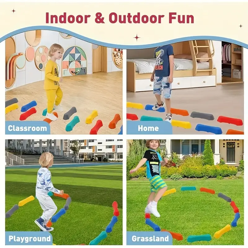 8pcs stepping stones set multicolor plastic balance blocks for coordination gross motor skills development with indoor obstacle course for children ages 3 12 Product details 1