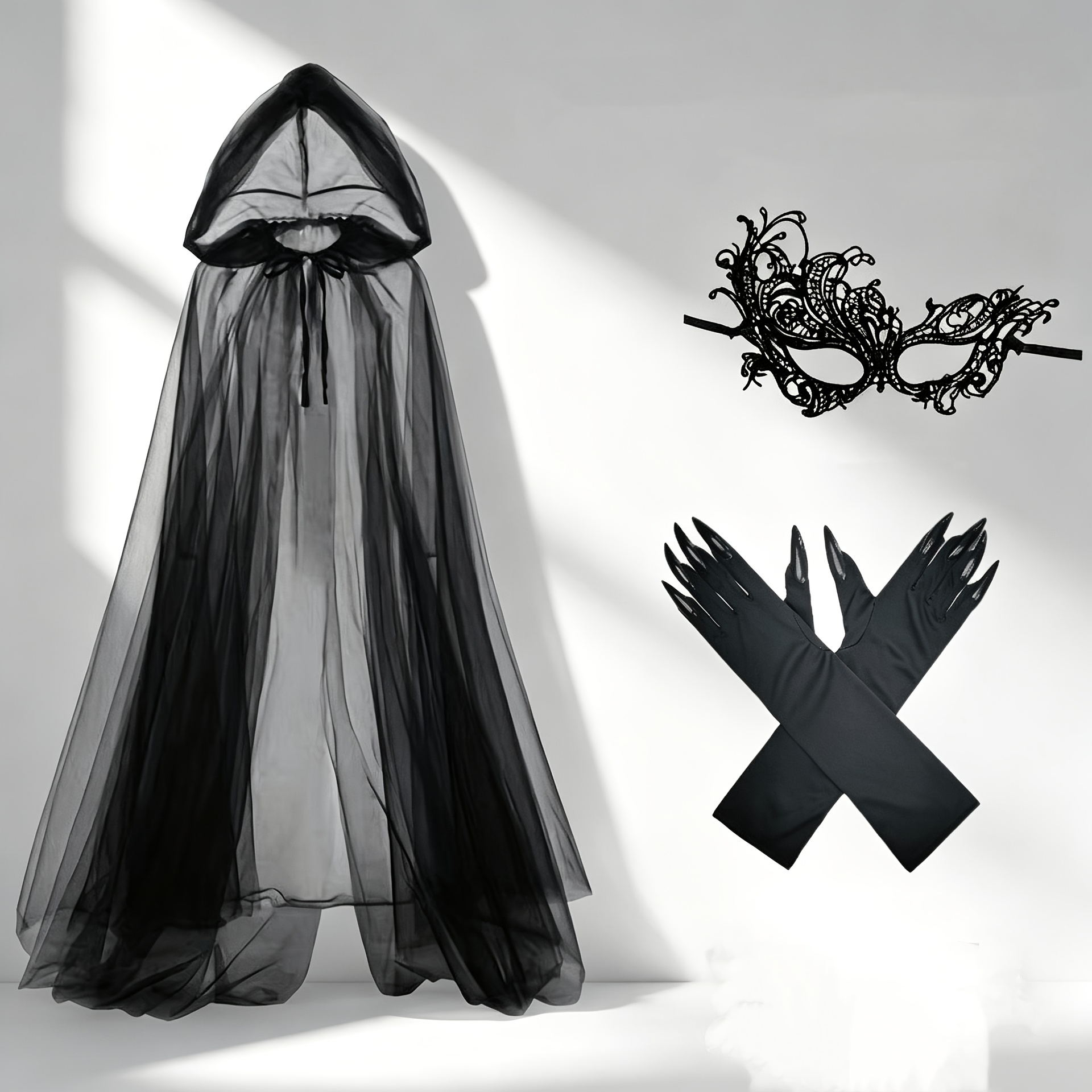 Black cape + eye mask + gloves