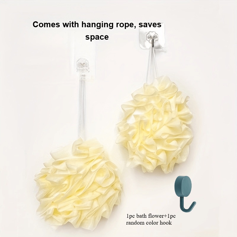 Bath Puff and Hook Set, 2pcs in Random Color