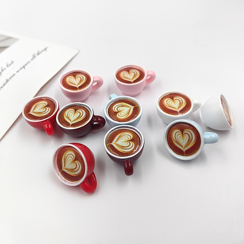 

10pcs Cute Latte Cup Charms - Kawaii Resin Pendants For & Keychain Crafts, Love, Flatback