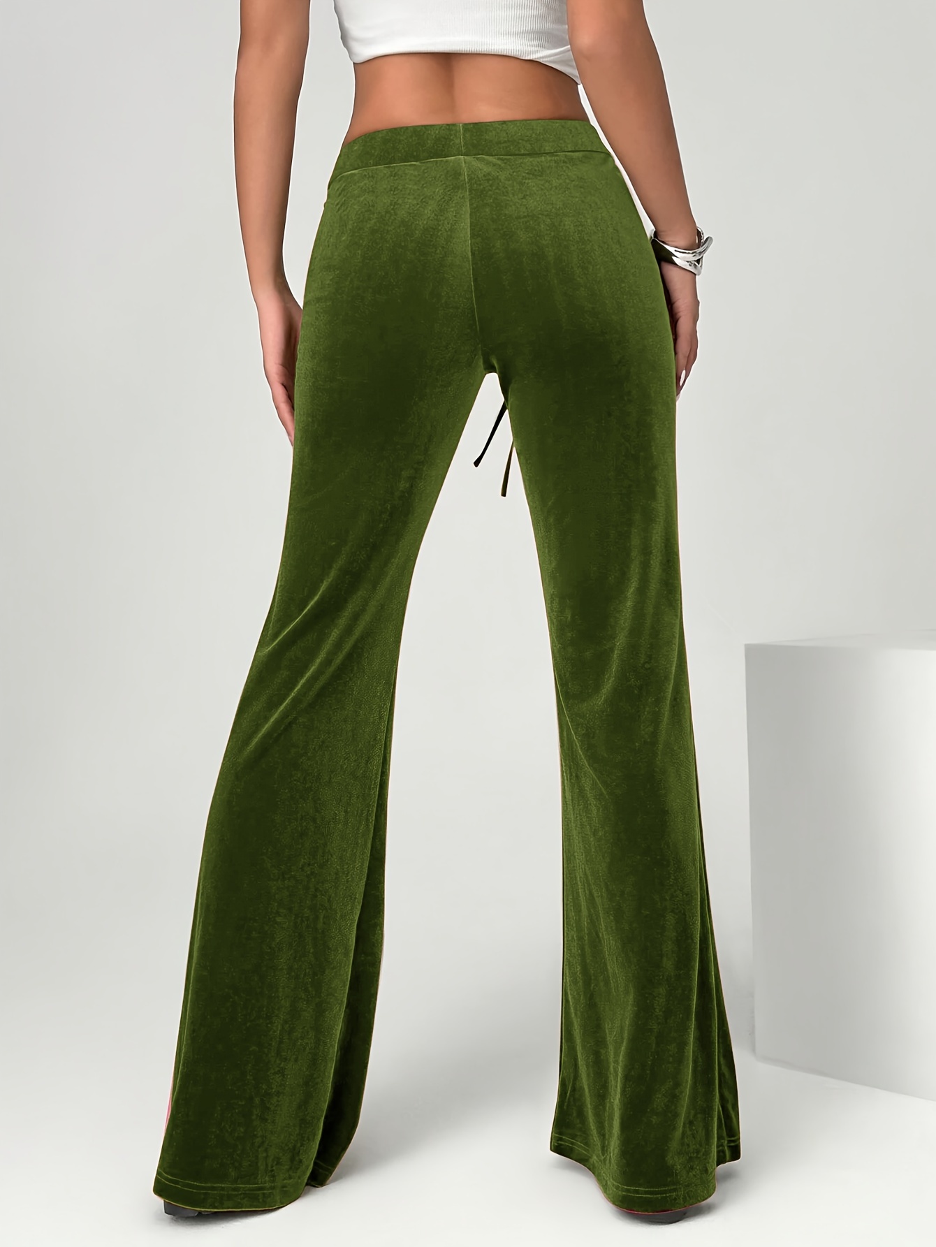 Velvet Olive Green Bell Bottom Pants Women's Red Velvet Flare