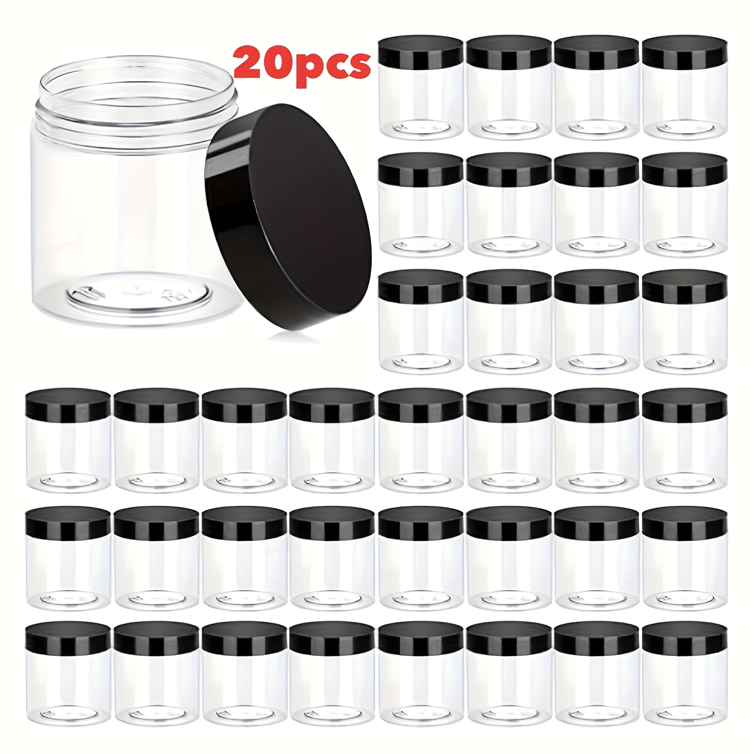 Image of 20pcs Of 4oz (approximately 100 G) Plastic Jars With Lids, Transparent Round Containers For Food Storage, Suitable For Nuts, Fruits, And Candies