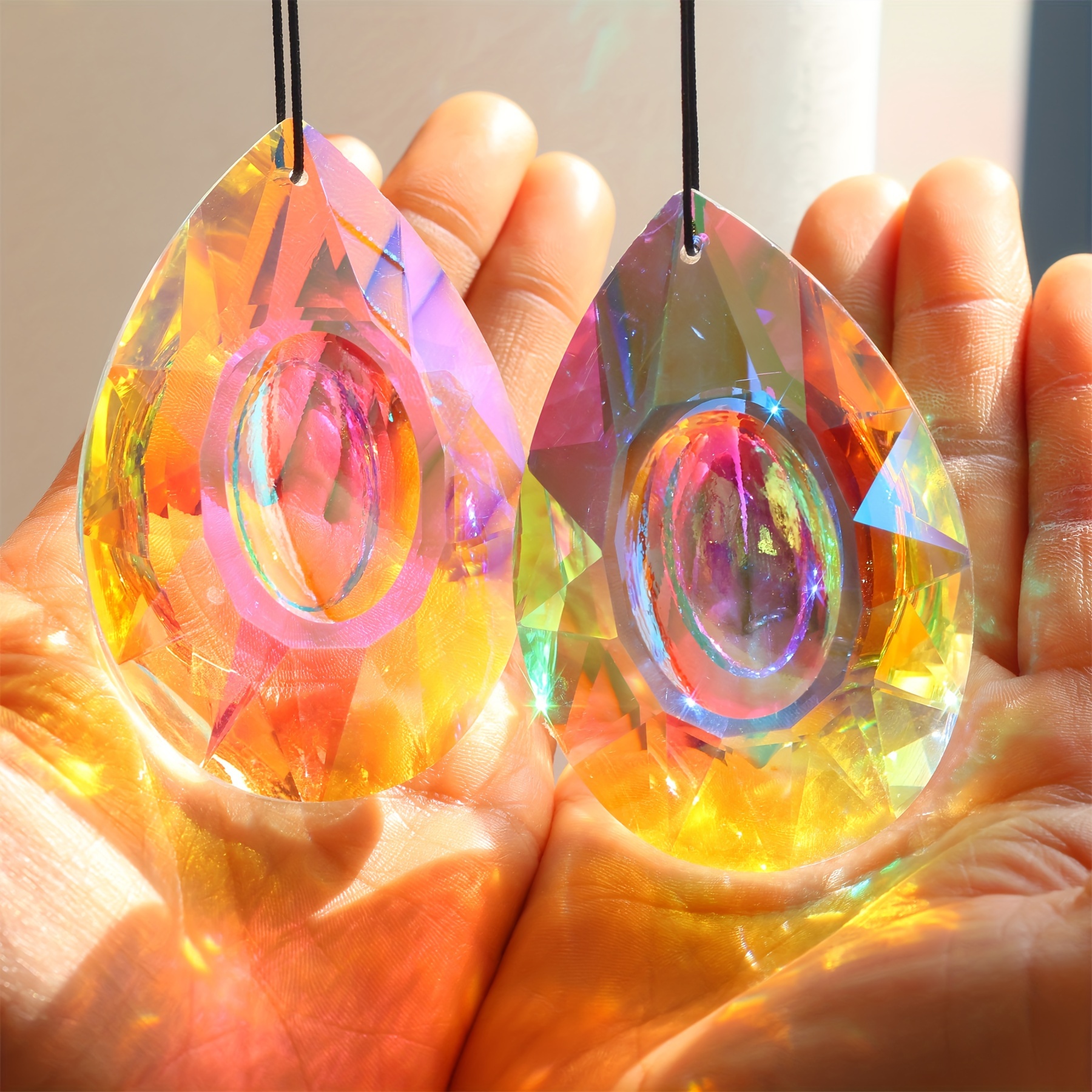 

2-pack Crystal Dragon Eye Suncatcher, Glass Prism Pendant Teardrop Shaped Rainbow Maker, Hanging Decor For Home, Room, Garden, Window