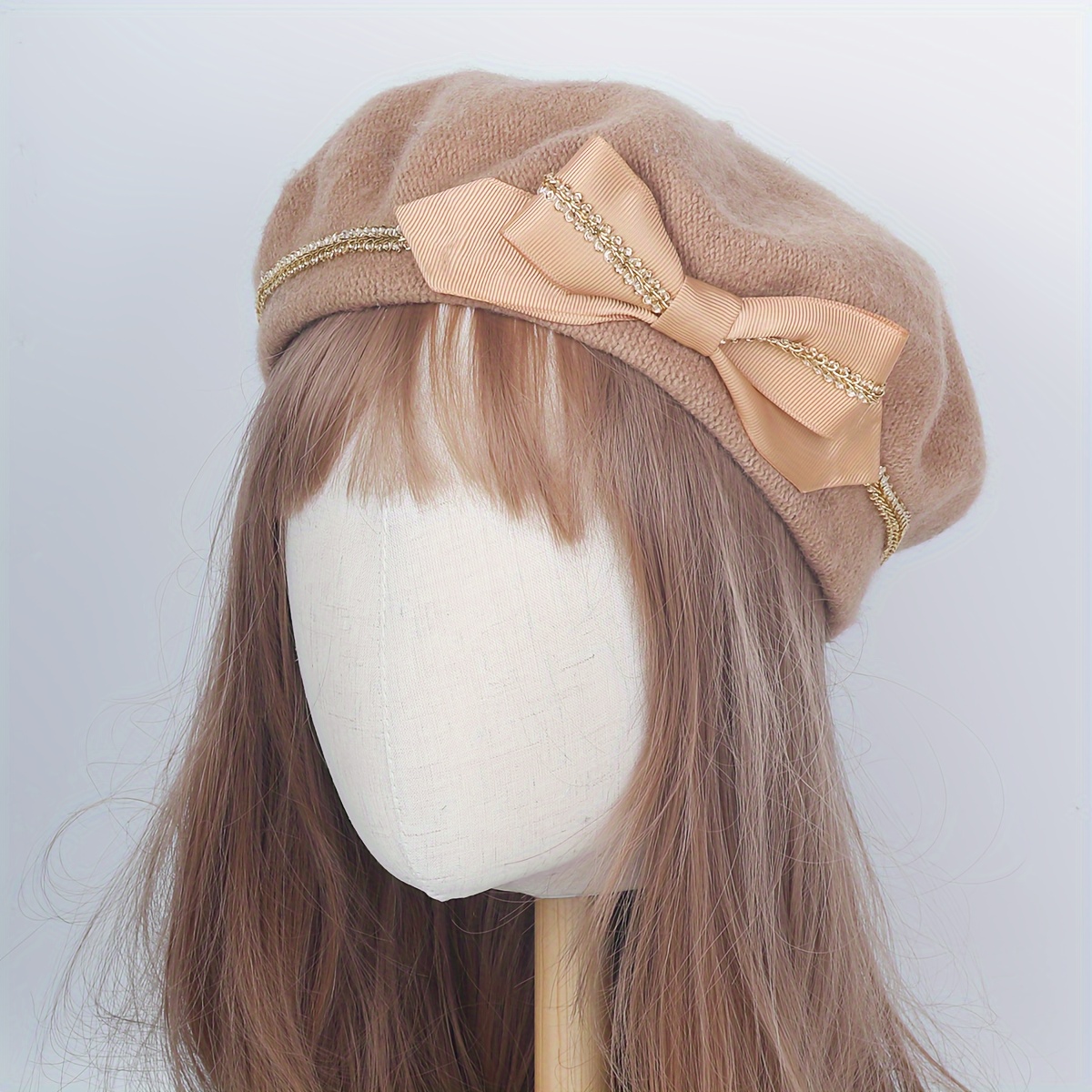 Vintage Elegant Brown Women\'s Beret Hat With Bow. Good Condition. Vintage Wool French Beret Hats Women Fedora Black Felt Hats  main image 2