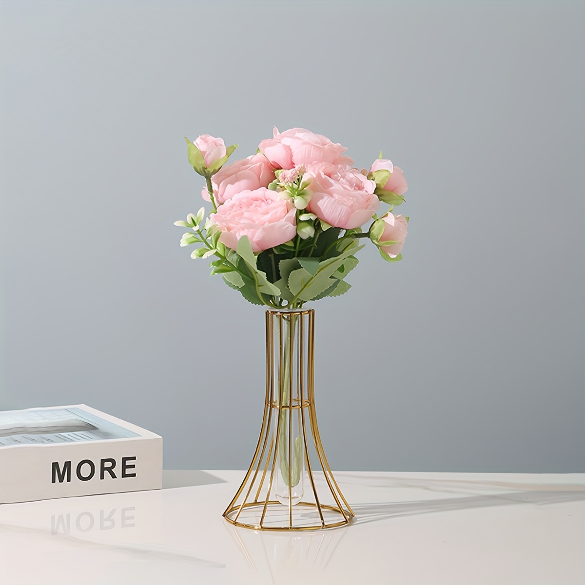 Image of 1pc Of Light Luxury Golden Wrought Iron Home Soft Decoration Dining Table Living Room Decoration Transparent Vase Flower Arrangement Hydroponic Container Decoration Including
