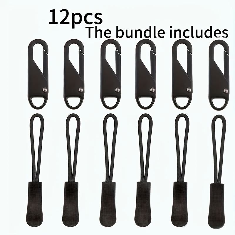 6/12pcs Black Zipper Tape Expanders - Durable And , No Sewing Required For Replacing Zipper Heads, Removable, Suitable For Suitcases, Clothing, Jackets, Backpacks, Boots, Wallets, Handbags