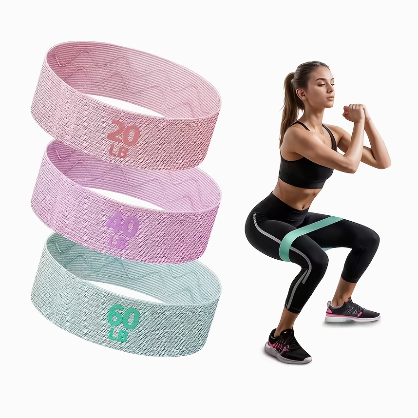 Image of 3pcs Fabric Resistance Bands For Working Out | Polyester Blend, Medium Tension, Mixed Colors, Ideal For Pilates, Rehab, Fitness And Home Workout