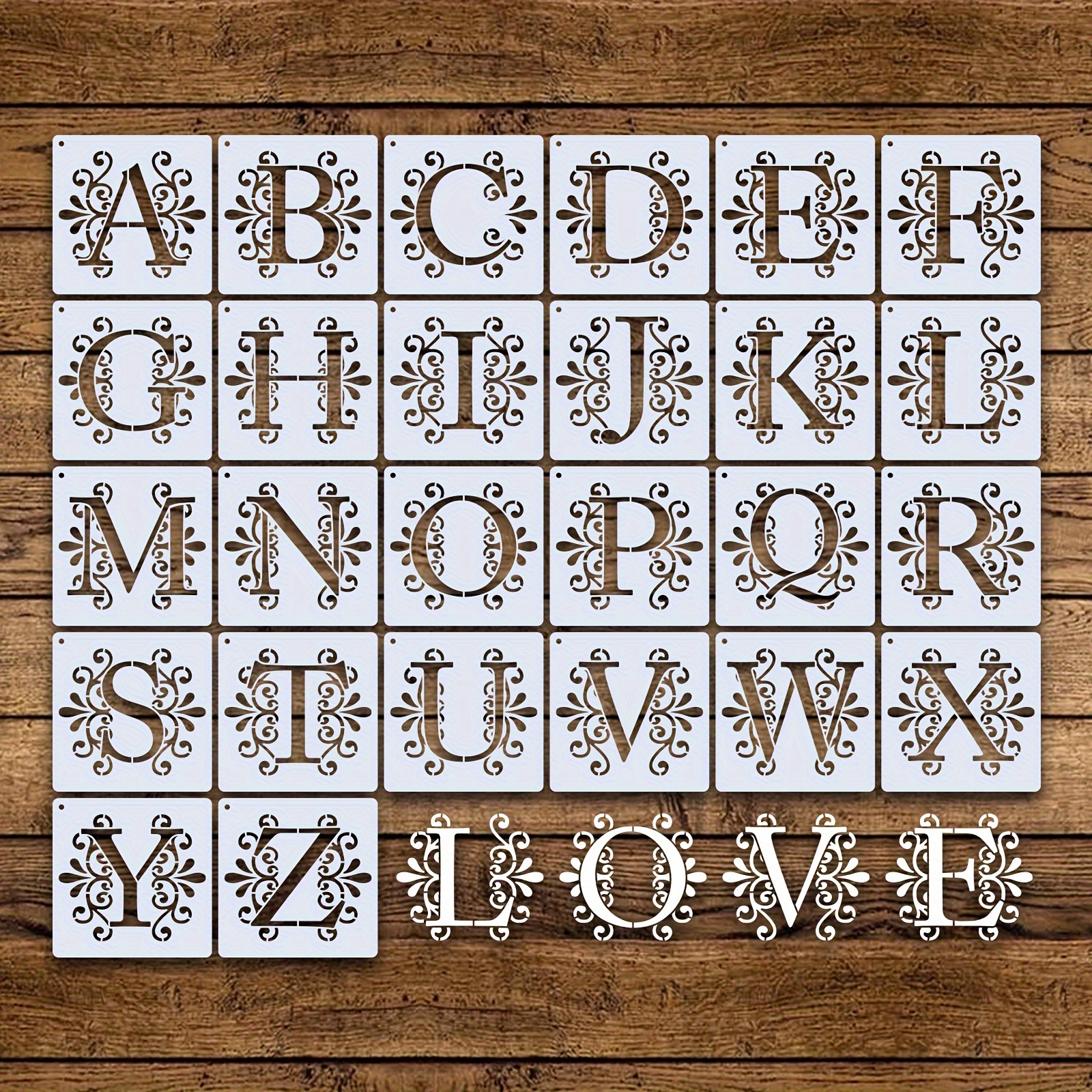 

26 Pcs Letter Painting Stencils, 5x5 Inch Spray Paint Lettering Letter Templates, Reusable Plastic Stencils For Painting On Wood Wall Tile Home Decor