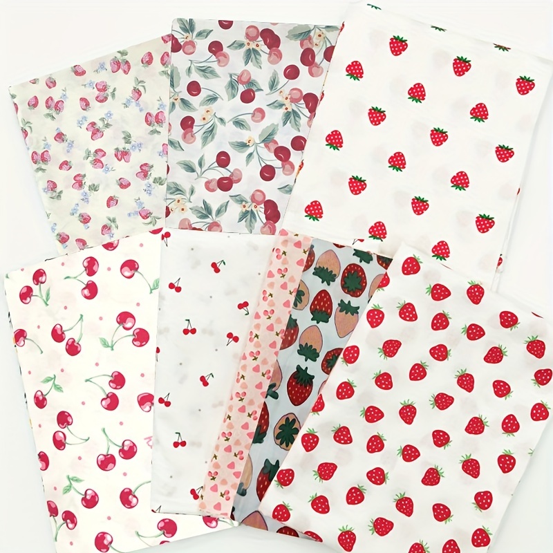 

8pcs 100% Cotton Fabric Cherry Strawberry Cotton Twill Fabric Handmade Diy Fabric Cute Fruit Cloth For Diy Sewing Scrapbooking Quilting Craft 50x50cm