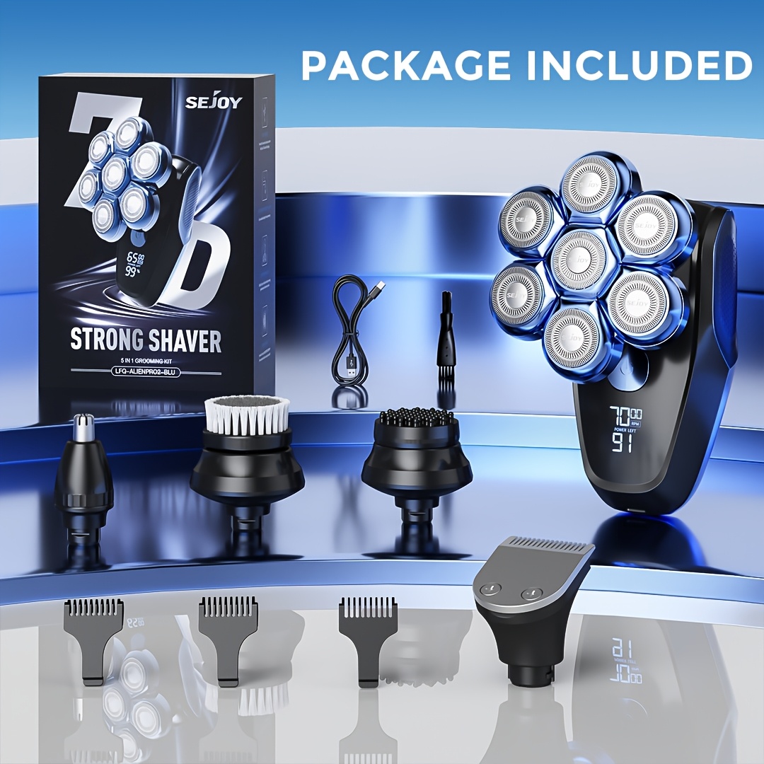 Image of Electric Head Shaver For , 2025 Upgraded 7d Magnetic Detachable Head Shaver, Ipx7 Waterproof Wet/dry, Fast Charging With Led Display, Grooming Kit, Travel Lock