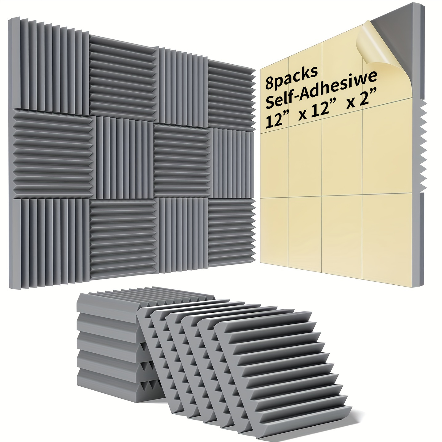 

8pcs 35kg/m³ Self-adhesive Acoustic Panels, 2 Inches X 12 Inches X 12 Inches Acoustic Foam Panels, High Density Acoustic Foam Wedge, Home Studio Acoustic Wall Panels Eid Al-adha Mubarak