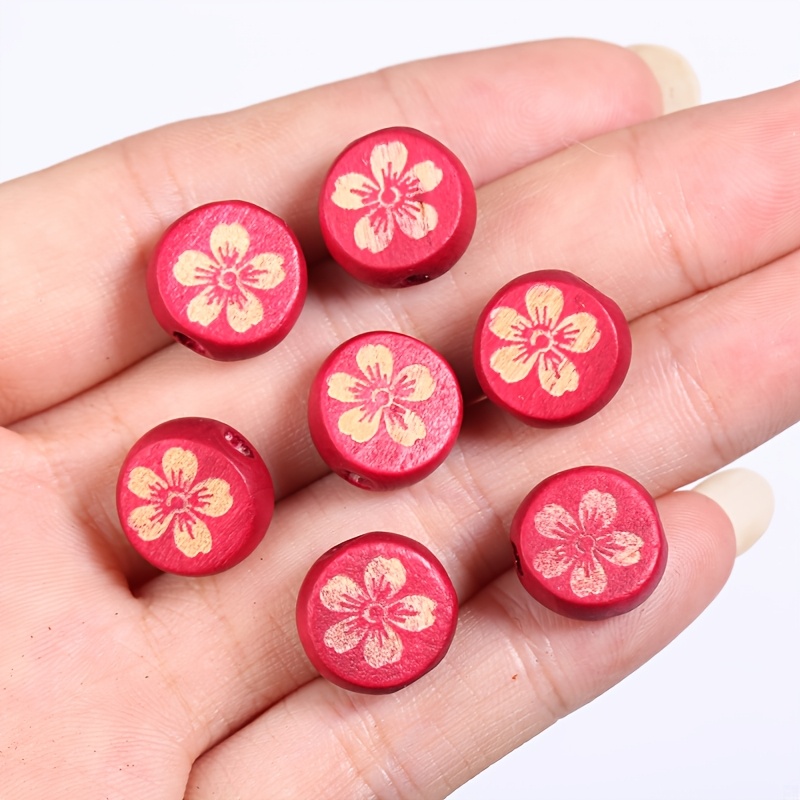 10pcs Floral Wooden Flat Beads for Jewelry Making