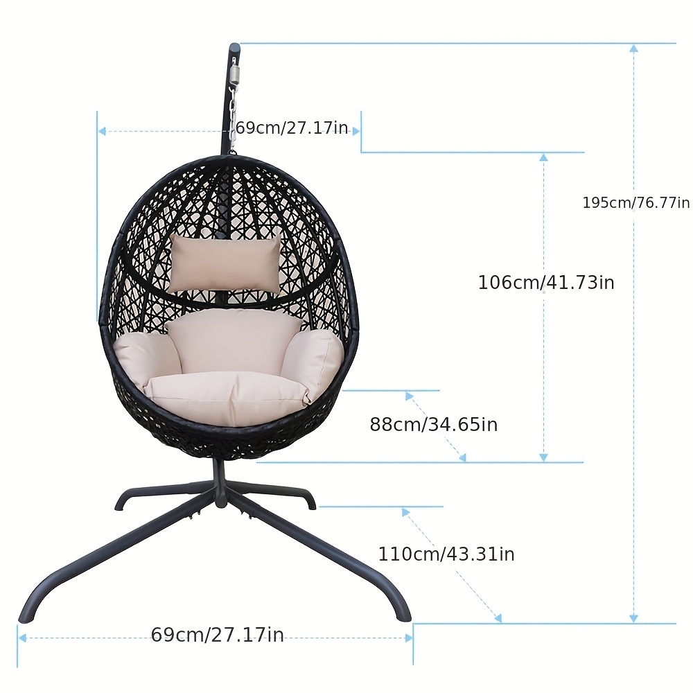Triple-Section Hanging Basket, Extra-Large Outdoor Hanging Chair, Suitable for Patio, Backyard, 136.08 KG Capacity