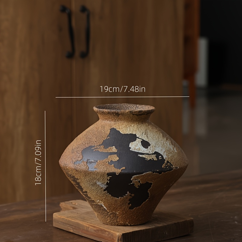 A Rustic Ceramic Vase from a Countryside Cottage - a Vintage-Style Wide-Mouth Decorative Piece, Suitable for Home, Living Room, And Dining Table Decor, Vase Home Decoration