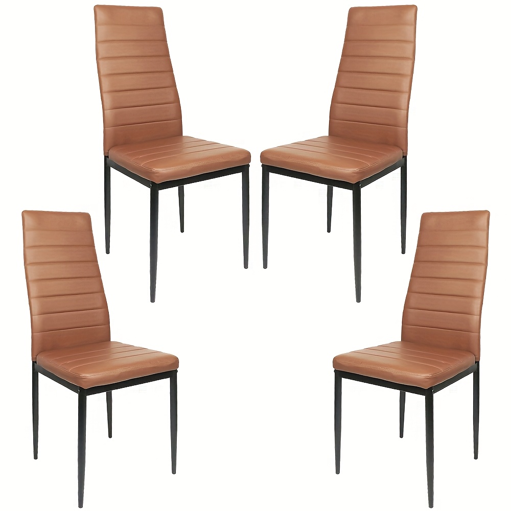 E-shop Set mit 4 braunen PU-Esstühlen mit Metallbeinen mit Kreuzrücken für Restaurants, Cafés, , Hotels, Catering-Veranstaltungen und Konferenzen