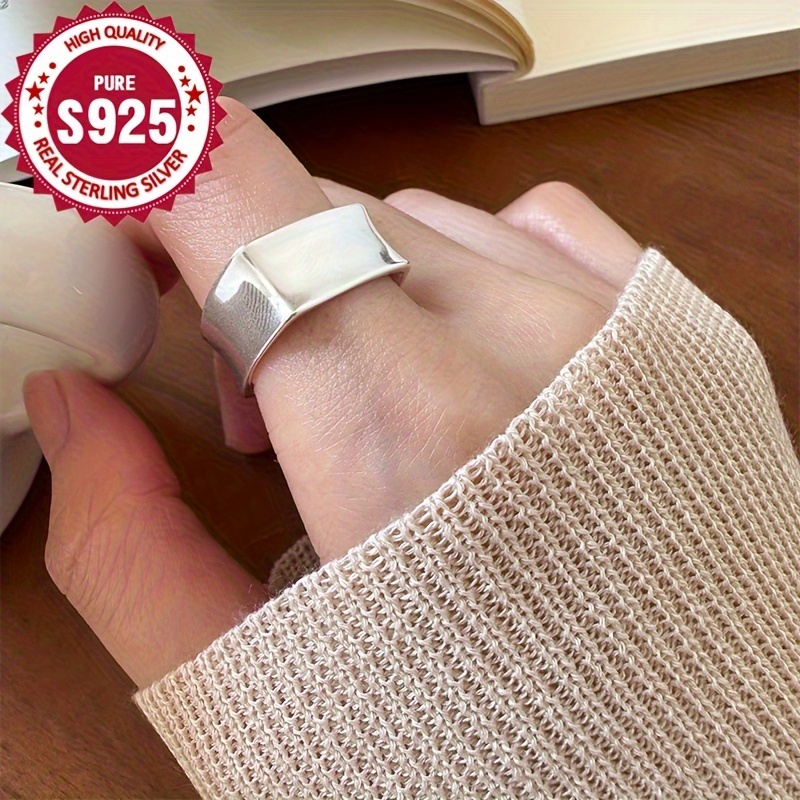 

Simple Style 925 Sterling Silver Ring - High Quality Polished Square Band Jewelry For Daily & Party Occasions, Hypoallergenic Comfort Fit Unisex Accessory, Ideal For Mardi Gras, All Seasons - 3.6g