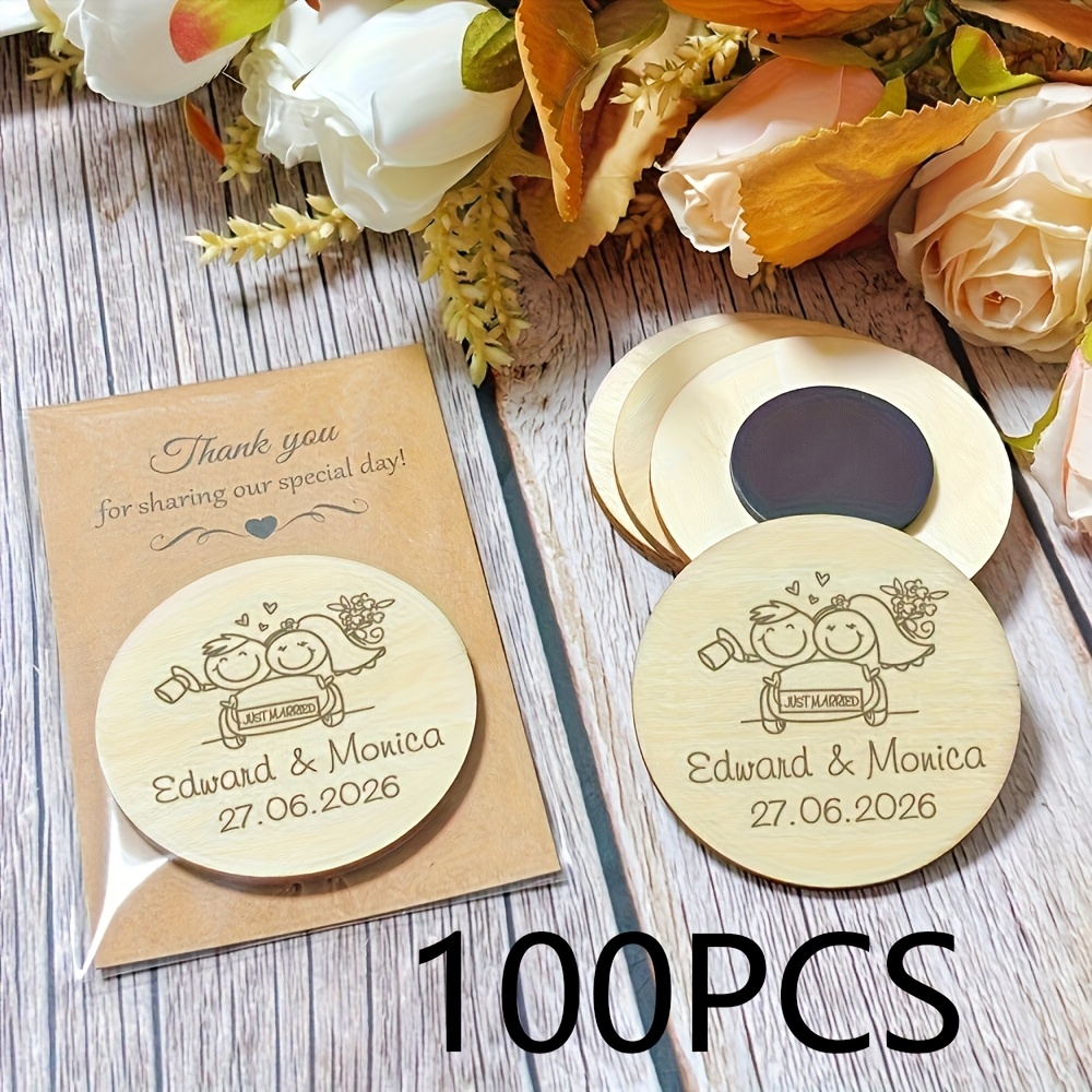 TEMU Personalized Wooden Wedding Fridge Magnet - Custom Name & Branch Design With Leaf-shaped Tag, Elegant Keepsake Gift For Bride/groom, Wedding