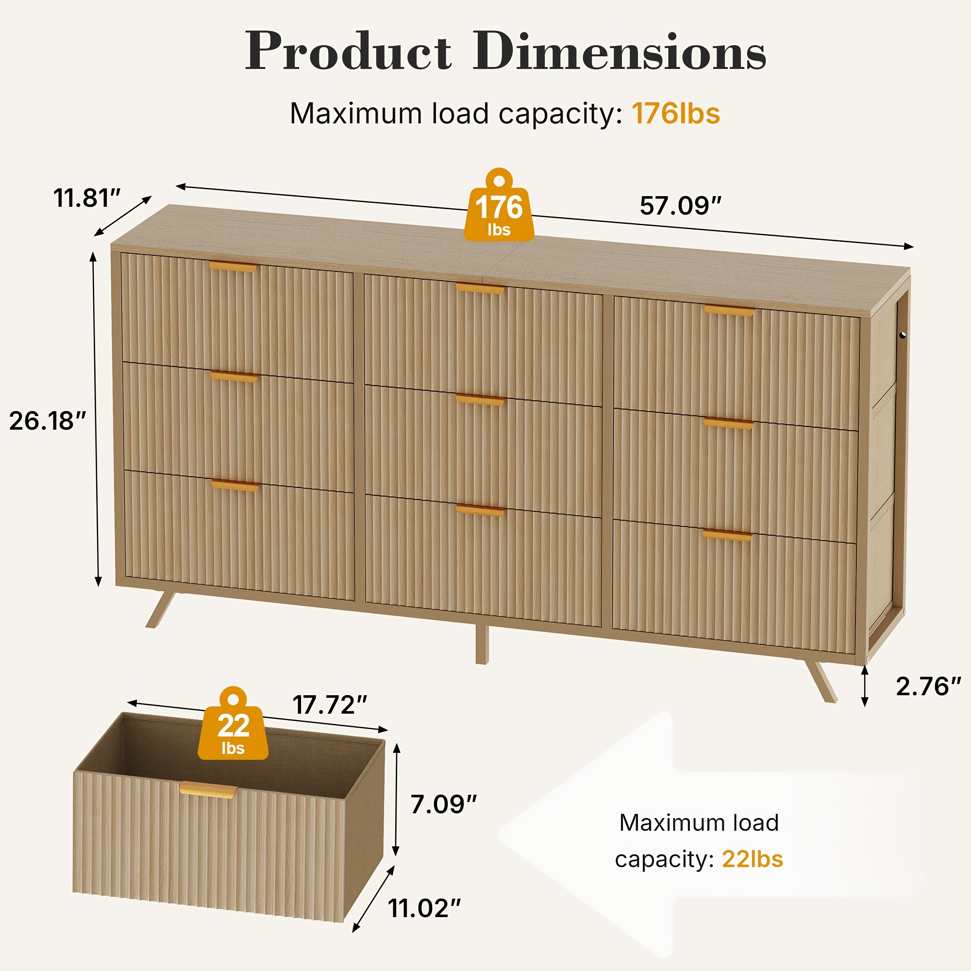 Bedroom Dresser with 9 Drawers, 57