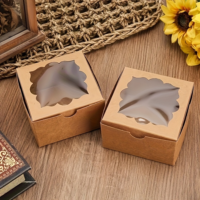 

150pcs Cookie Boxes With Window Bakery Boxes Small Treat Boxes Mini Pie Boxes Pastry Boxes 4x4x2.5in (brown)