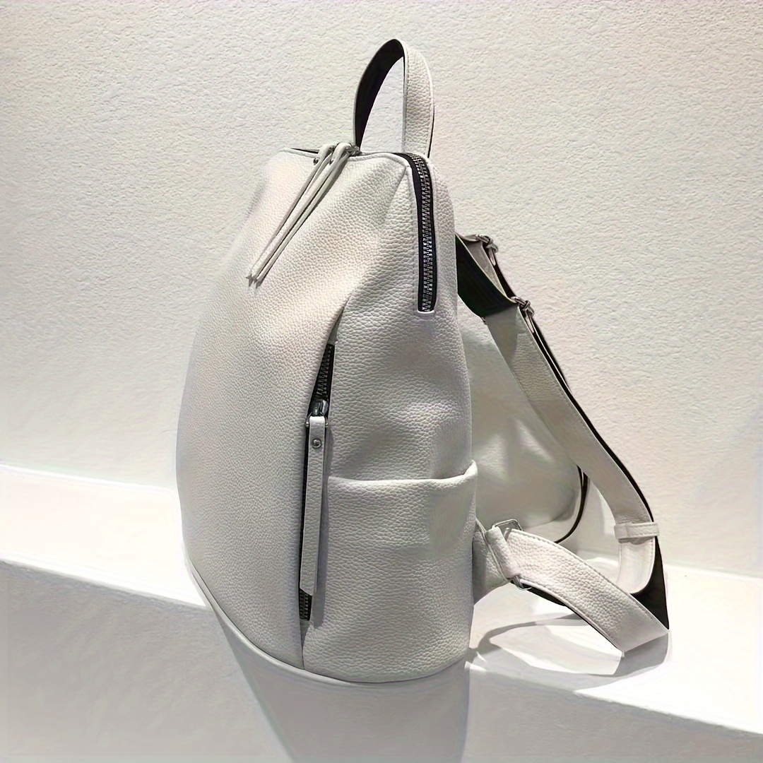 Minimalist Casual Zipper Backpack, Women's All-match Work Bag Solid Color &
