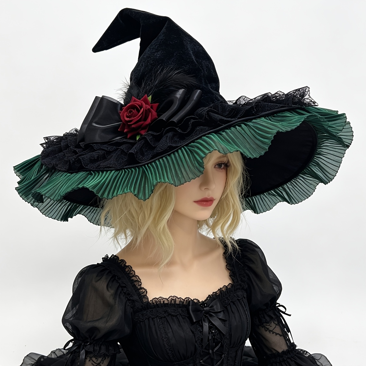 TEMU Handmade Gothic Hat For Women & - Retro Fleece & Lace Bowknot Sun/halloween Hat, - Princess Accessory Suitable For Themed Parties, Costume, Wear