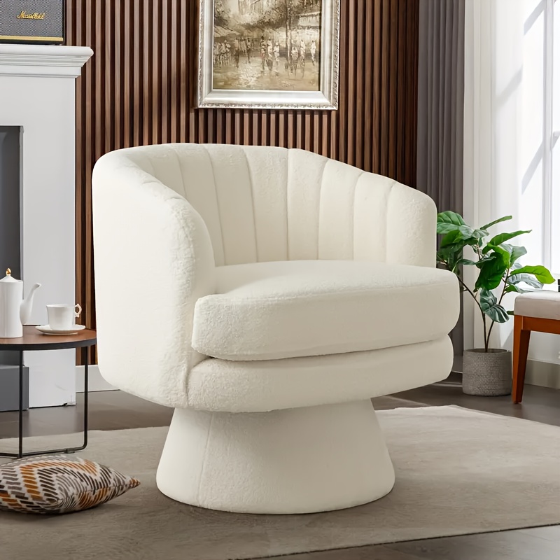 TEMU Modern Swivel Barrel Accent Chair, Comfy Sherpa Upholstered Round Swivel Club Chair For Nursery Living Room Bedroom Office, Beige
