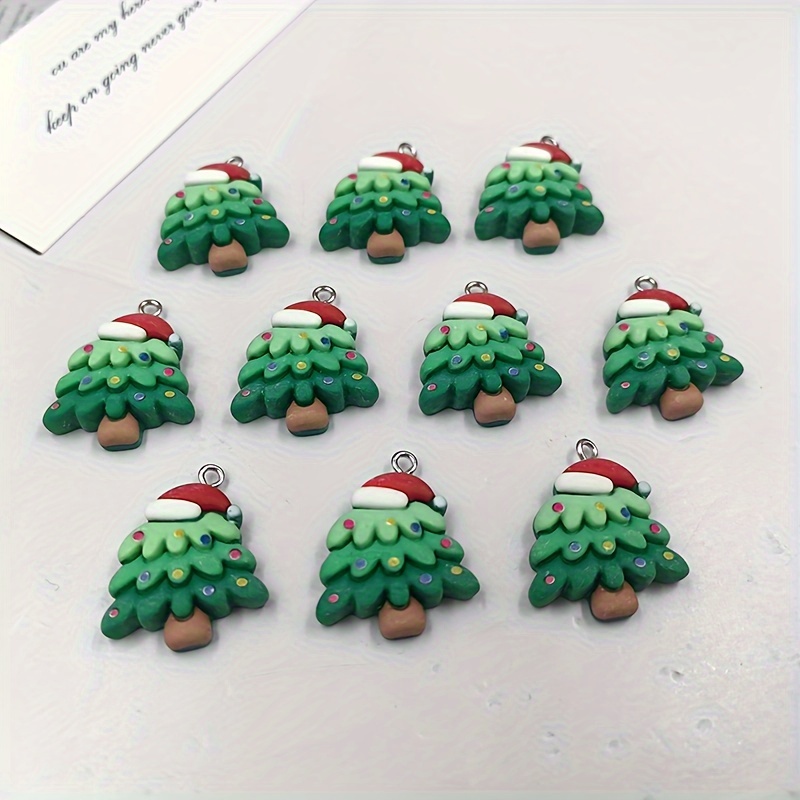 Image of 10pcs Festival Christmas Tree Charms Lovely Resin Pendants For Earrings Bracelet Jewelry Making Findings Accessories