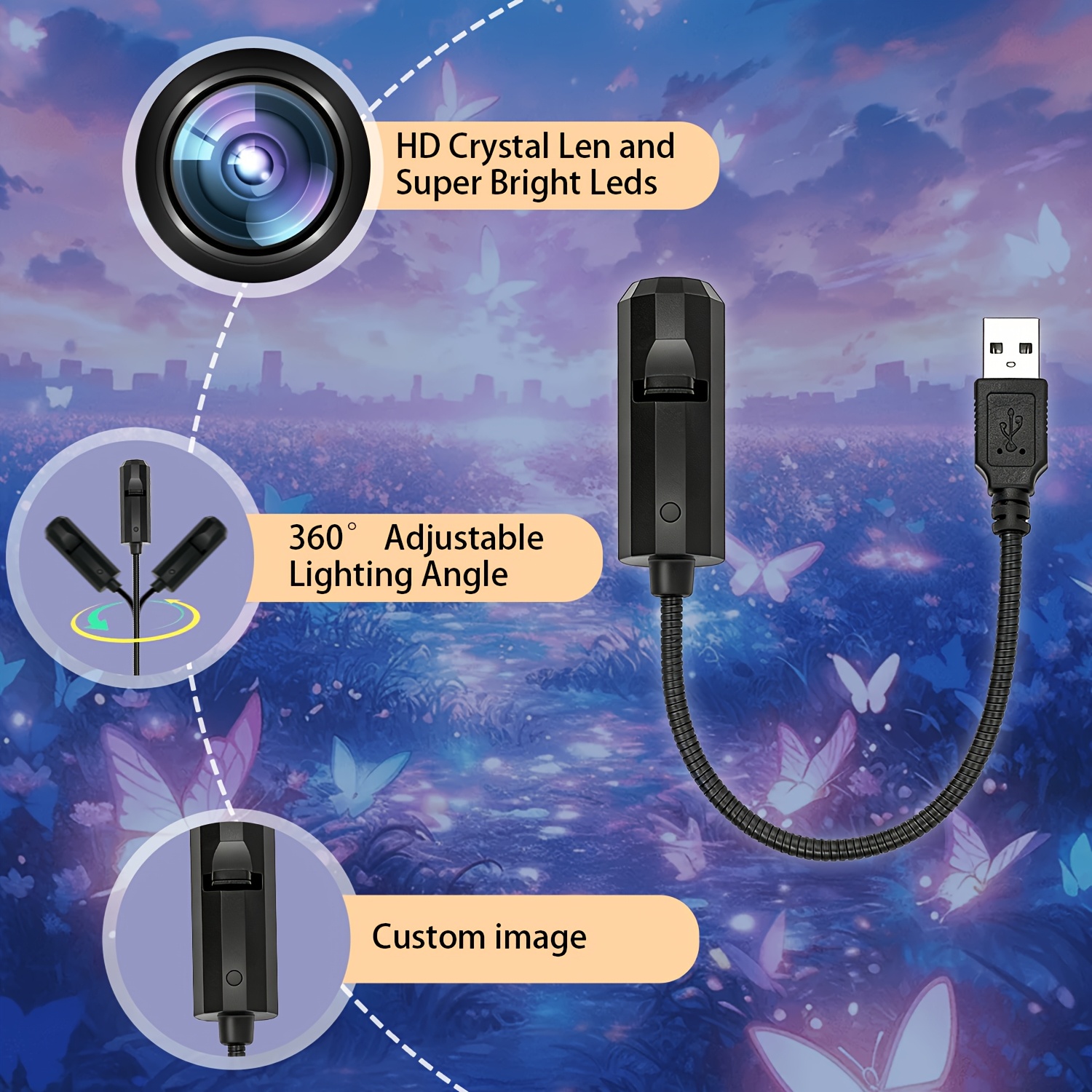 portable led projector light   with 5 replaceable   projectors usb plug and play suitable for home bedroom ambiance bedside wall decoration holiday gift home lighting fixtures Product details 3