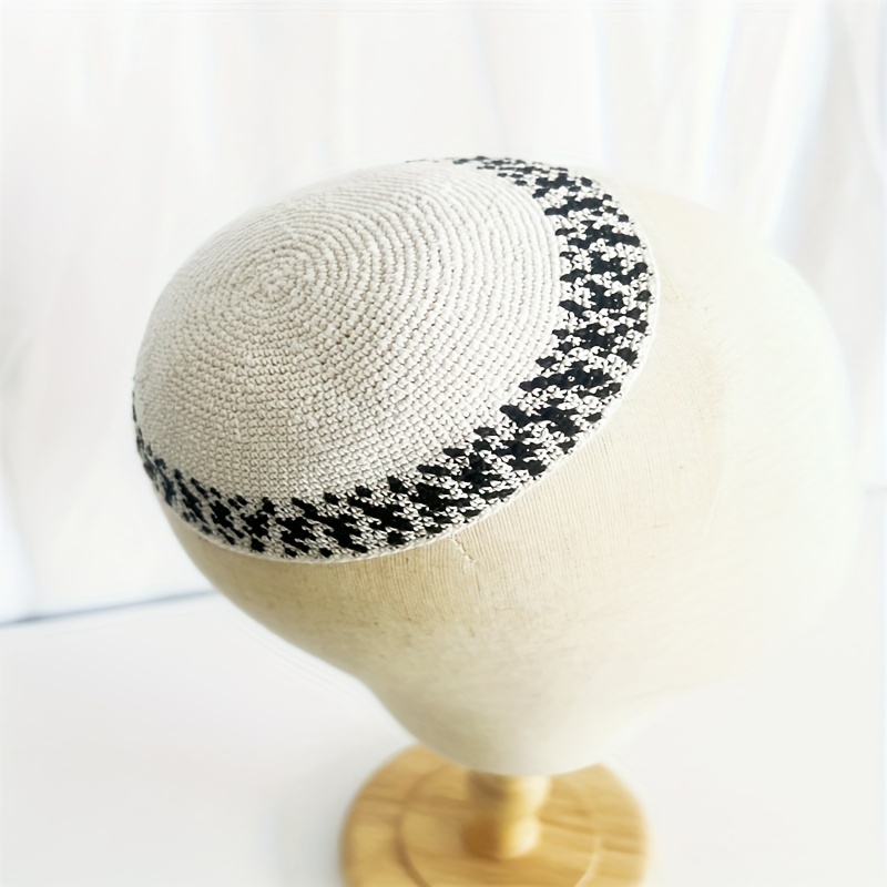 boho ethnic round striped jewish kippa hat traditional kippah cap with colorful yarn patterns
