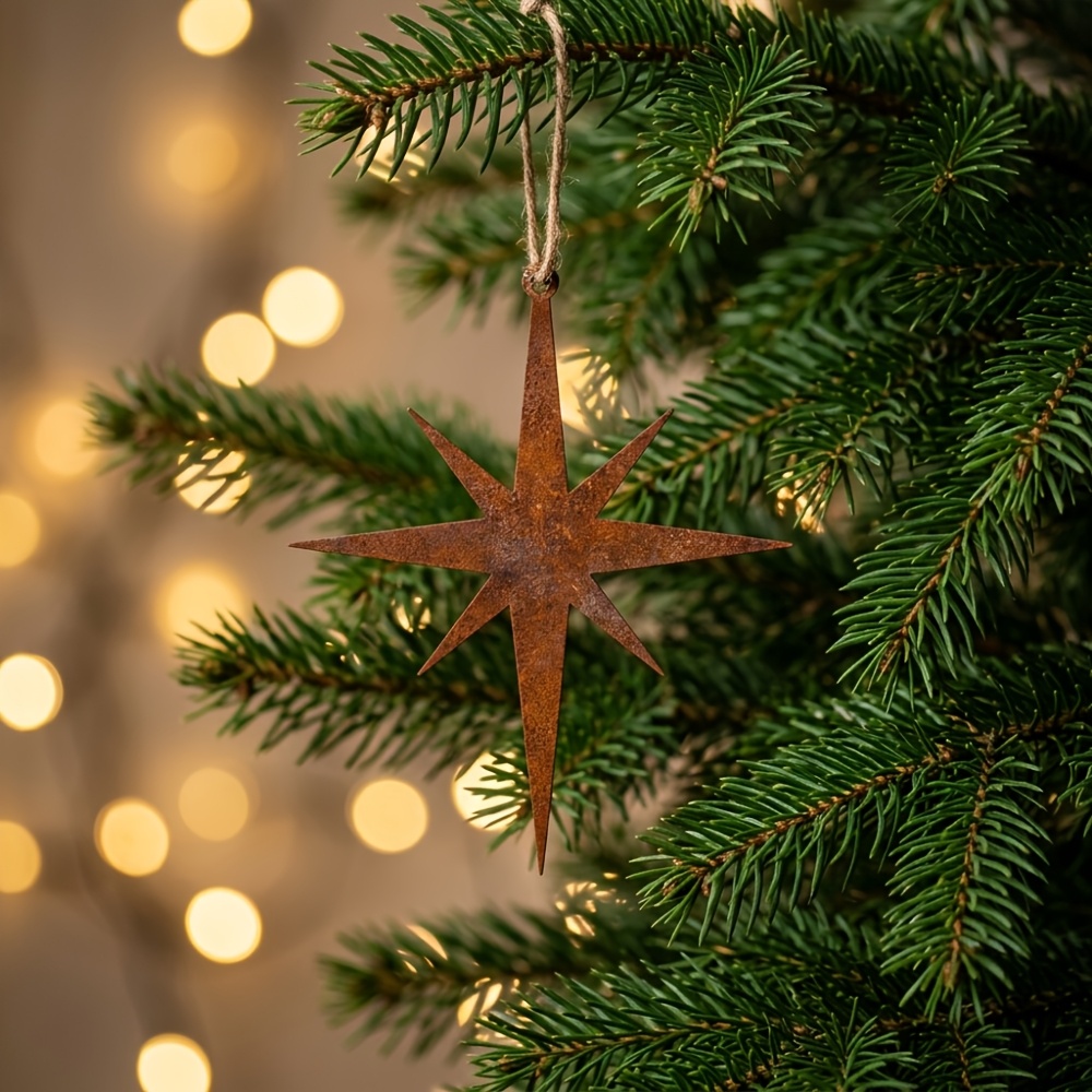 TEMU 1pc Natural Rust Metal Star Hanging Ornament, Rustic Metal Yard Garden Decor, Suitable For Balcony/window And Yard Garden/indoor/outdoor