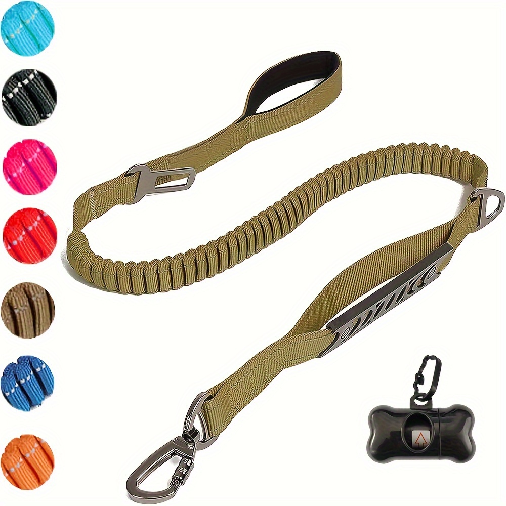 

Heavy-duty Bungee Dog Leash - Stretchable With Short Traffic Handle, Non-slip Padded Handle, Reflective Stitching & 360° Rotating Carabiner