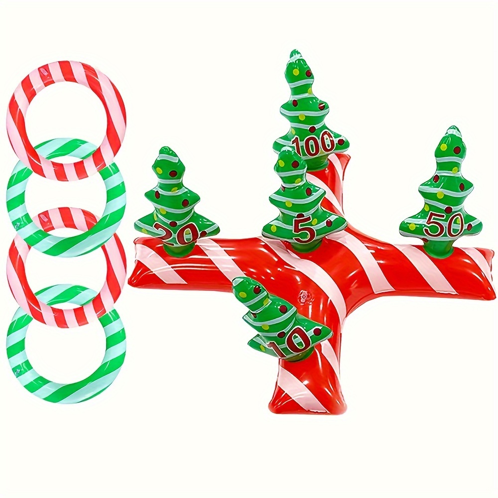 

Inflatable Christmas Tree Set – Pvc Holiday Themed Tossing Activity For Parties, 1 Base With 4 Rings, Outdoor Lawn Entertainment For 14+, Decoration & Group Fun