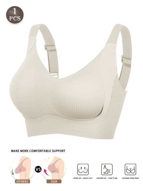 womens anti sagging wireless full coverage push cup bra adjustable high support strap with removable padding seamless breathable lift for everyday wear elegant washable