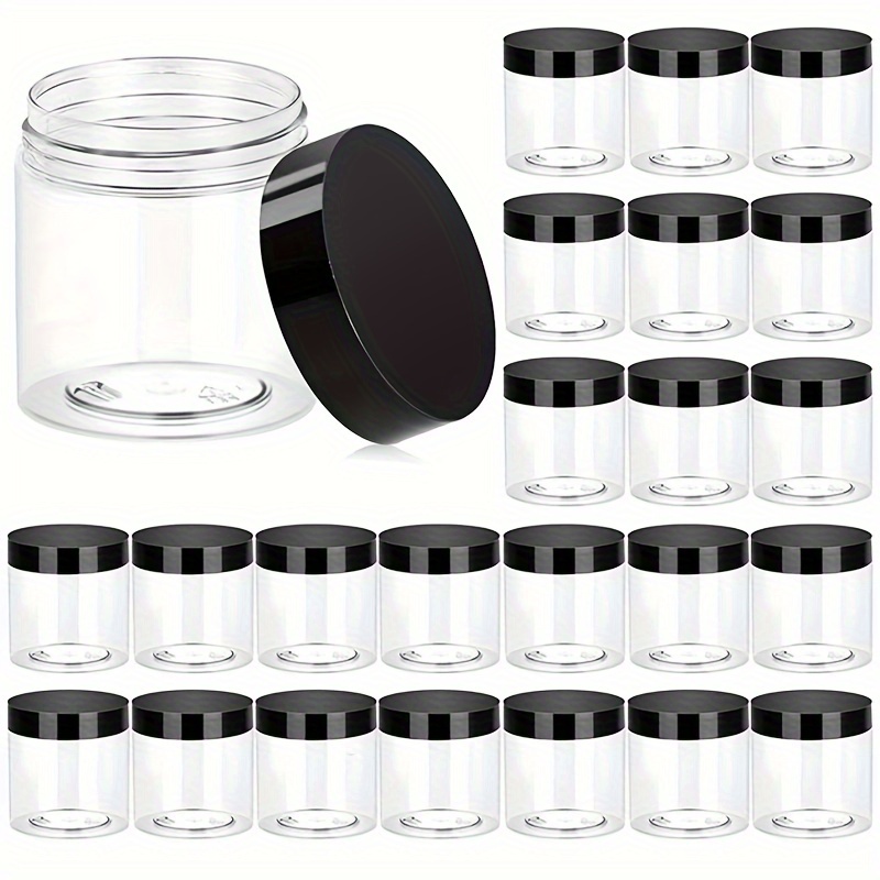 

24pcs 4oz Bpa-free Plastic Jars With & Labels - Clear/black, Lotions, Creams, Ointments, Moisturizers, Cosmetics, Eye Shadow, Rhinestones, Samples - Storage Containers