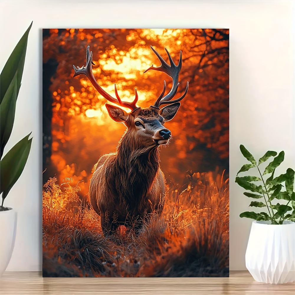 TEMU 2d Flat, 2d Flat1pcs Dramatic Sunset With Red Deer Canvas Print Wall Art - 12x16 Inches, Modern Home Decor Frameless, Natural Landscape, Outdoor