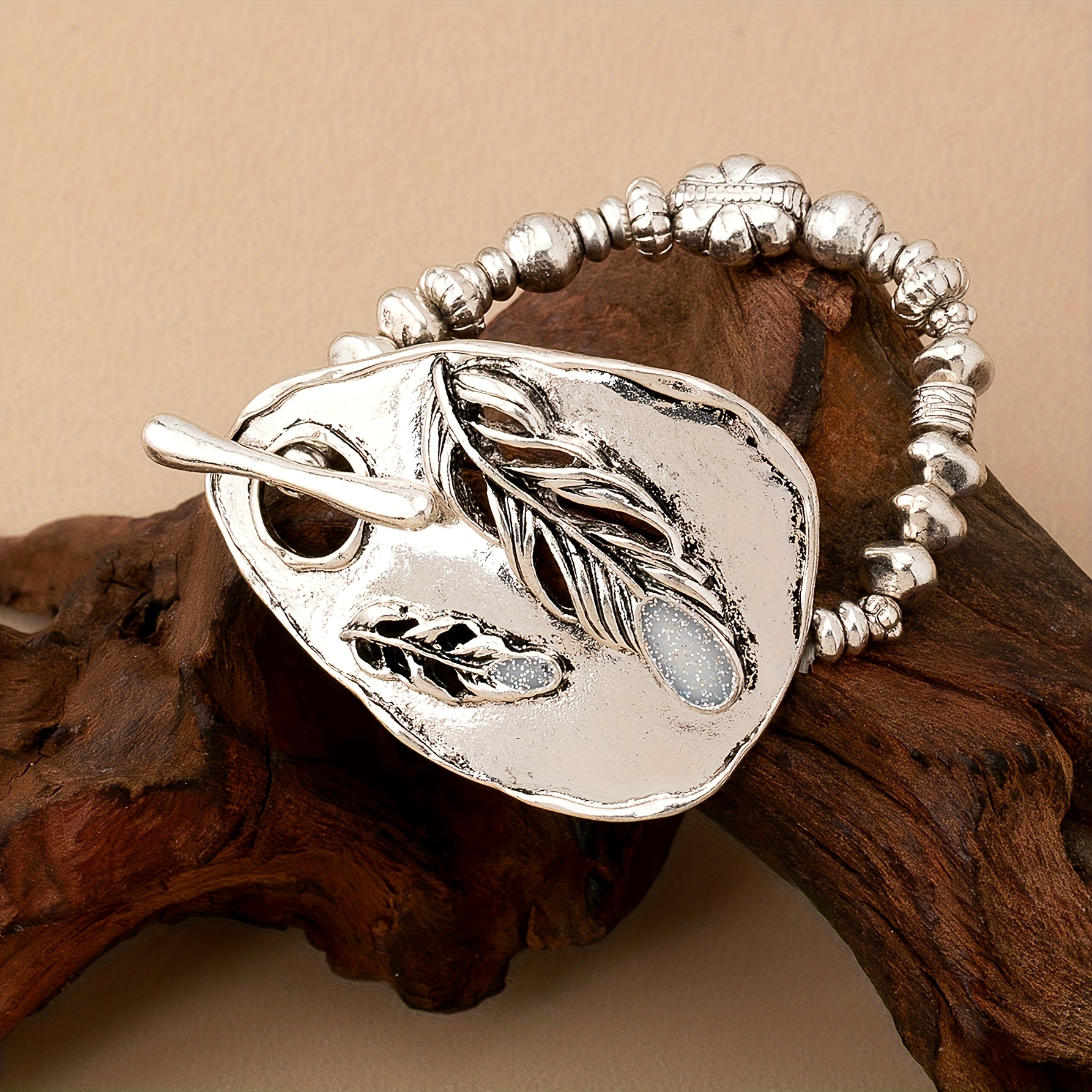 TEMU Bohemian Ethnic Style Distressed Teardrop Stretch Fashion Bracelet For Women, Suitable For Daily Wear And Gifting