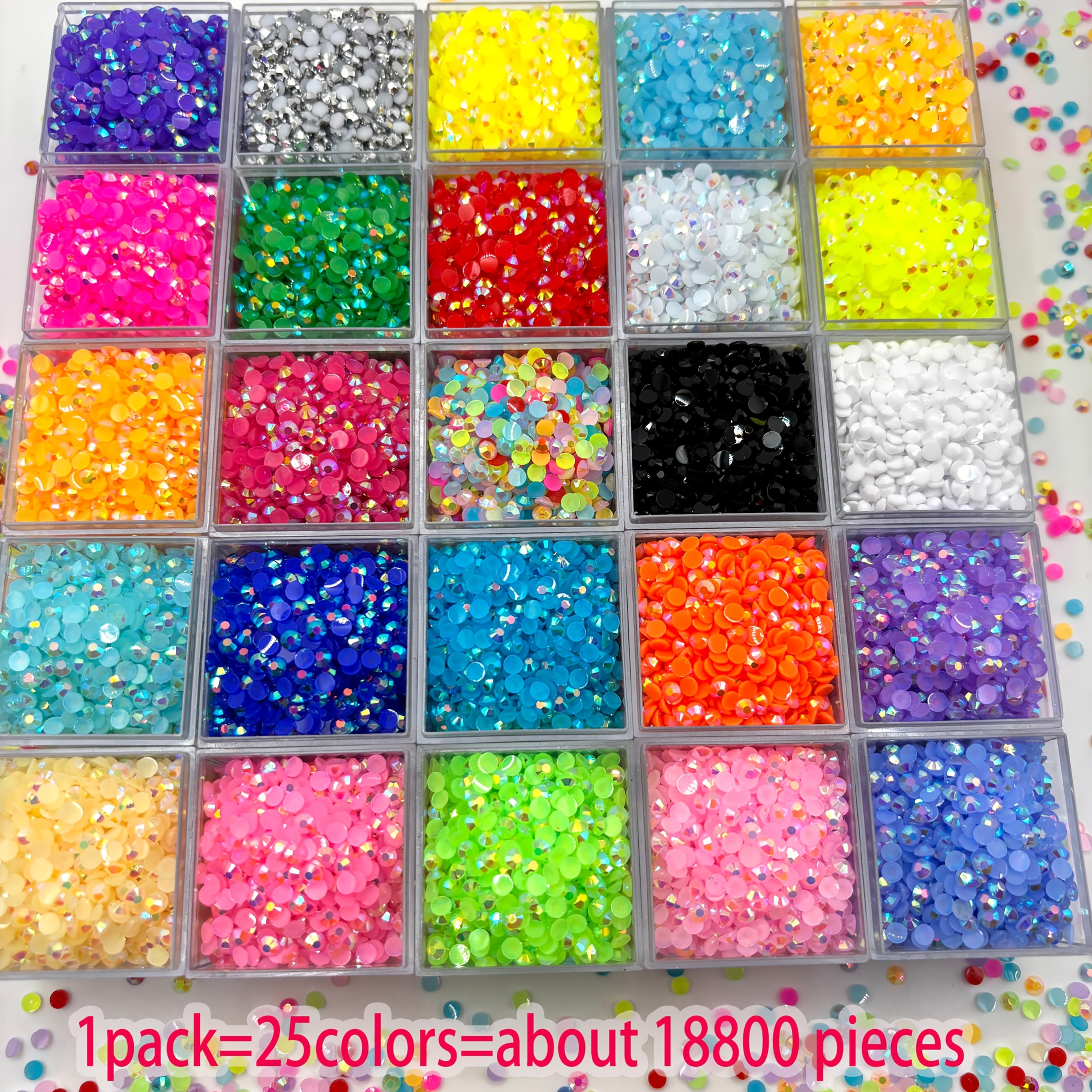 TEMU 25 Colores 3Mm 18800 Diamantes Brillantes Redondos de Resina 5D con Base , Adecuados para Pintura de Diamantes Creativa a , Posavasos, Llaveros,
