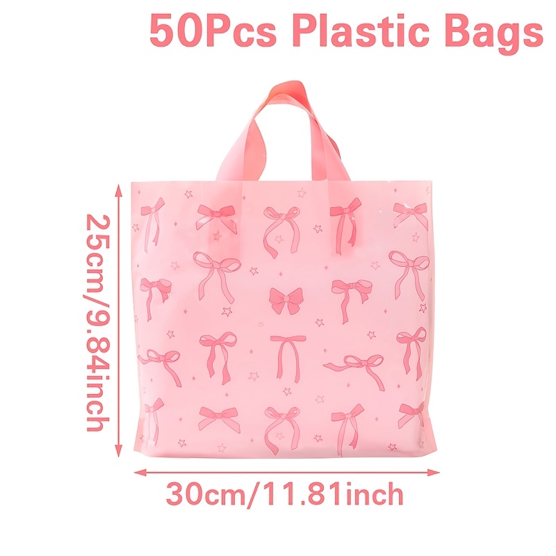 TEMU 10/25/50pcs, Pink Bow Theme Gift Bags, 25*30cm, Happy Birthday Party Decoration For Home, Baby Shower Party Supplies, Wedding Bride Party Gifts,