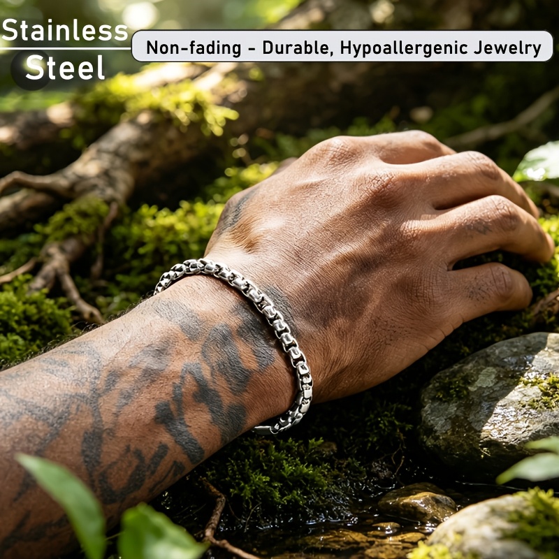 TEMU 1pc Unisex Non-fading 3mm Stainless Steel Bracelet, Durable And Anti-allergy Jewelry Fashion Additions For Women And Men