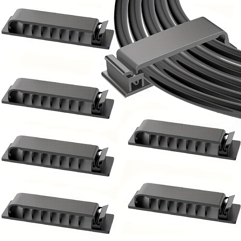 TEMU 8-slot Silicone Cable Clips - Self-adhesive Wire Organizers For Desk, Car, Wall - Durable Plastic Cord Holders For Dash Cams, & Headphones,