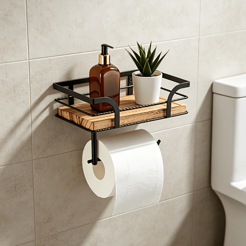 Image of 1pc Space Wall Mounted Paper Towel Holder With Storage - , Self-adhesive Or Drilling, Suitable For Kitchen And Bathroom Organization, Toilet Paper Storage Container, Shelves