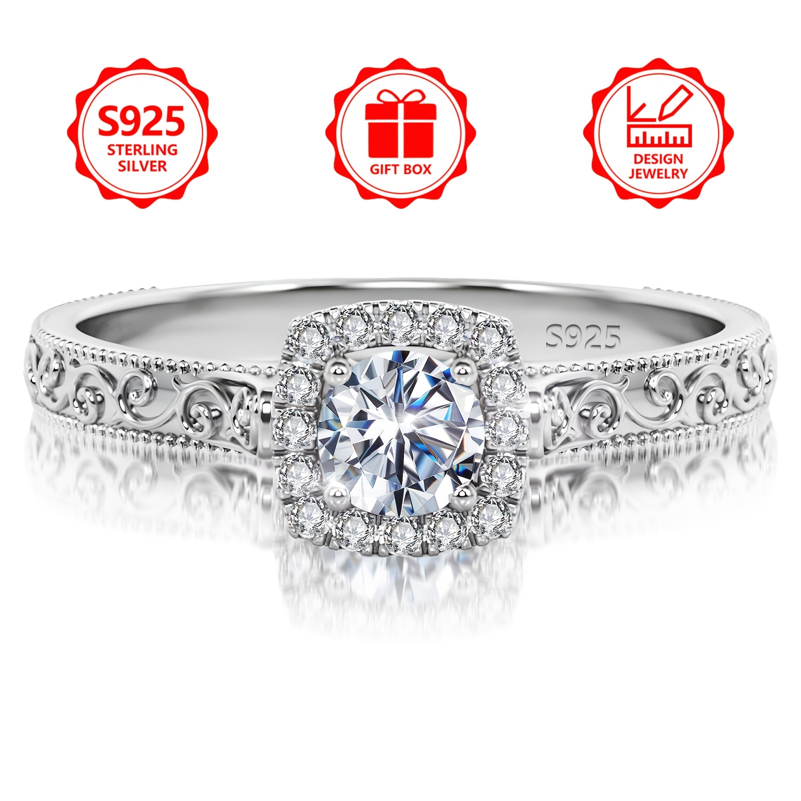 Inel din argint 925 Sterling, stil curte veche, cu model floral și zirconiu sintetic, cadou de Ziua Îndrăgostiților, Ziua Mamei, zi de naștere, cadou exclusiv de aniversare pentru cea mai bună prietenă, accesoriu versatil pentru navetă, întâlniri, sărbători, petreceri și purtare zilnică, inel cu