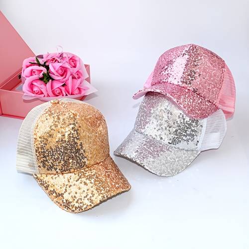 1pc girls hats spring summer cute sequins youngsterss outdoor breathable sun hats shade baseball caps