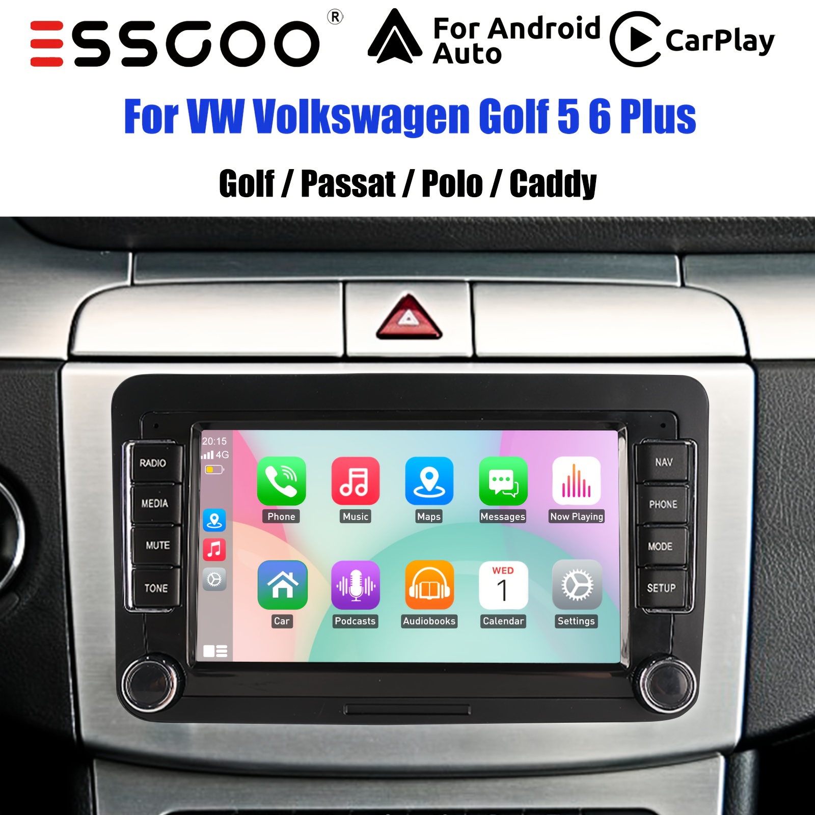 Essgoo Full Upgrade For Vw/seat ( Caddy, Golf 5/6/plus, ) | 7" 15 Car Stereo With & Auto, 4+64gb, Rcd330 Style, , , Usb, Wifi, Rds Radio