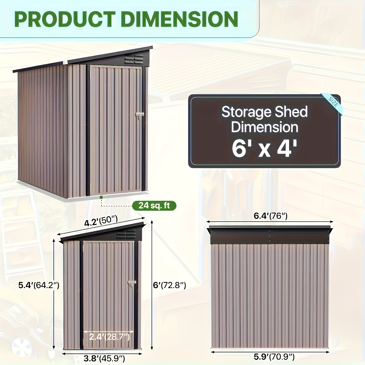 TEMU 6' X 4' Metal Lean-to Storage Shed, Outdoor Side Storage Cabinet For Patio, Garden, And Lawn (brown)