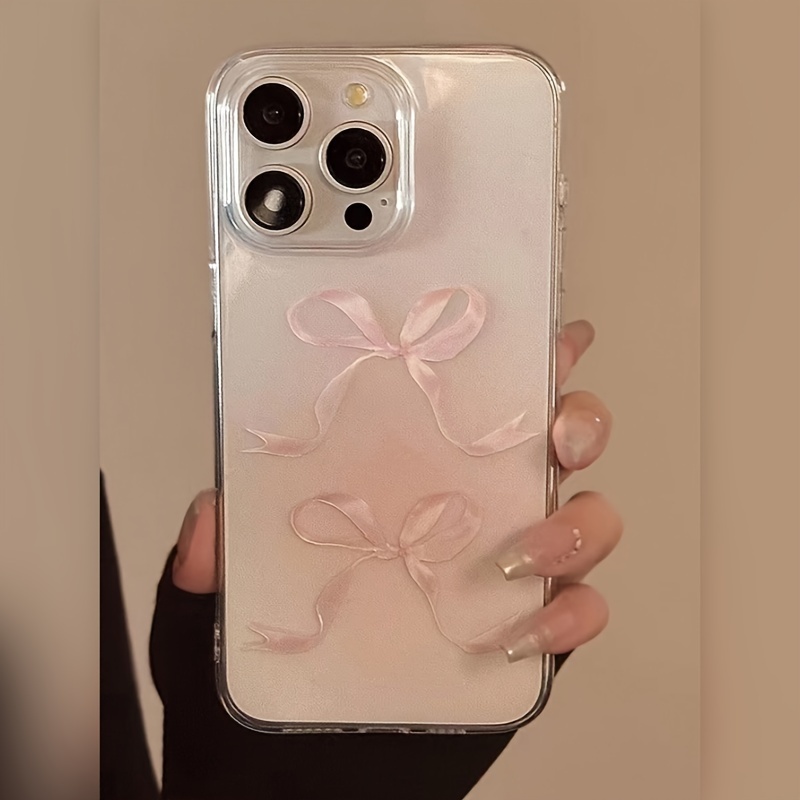 

Étui transparent rose avec nœud pour téléphone Apple